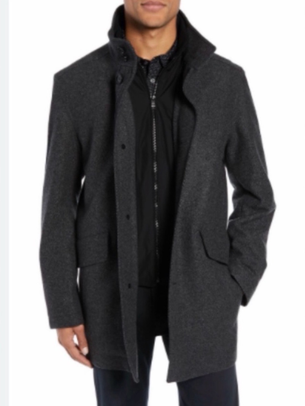 Men's Charcoal Gray Wool Blend Overcoat - Modern Tailored  Fit